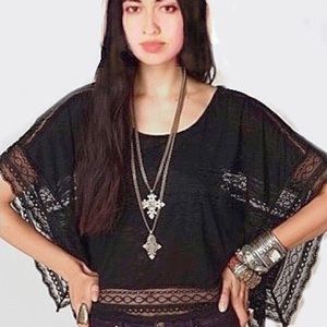 Free People Lace Inset Crop Poncho Shirt Small